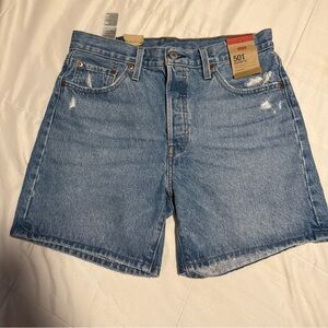 Levi's 501 Women's Blue Denim Shorts, Size 29, High Rise, Mid-Thigh, Distressed